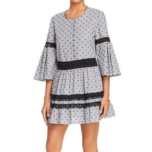 Kobi Halperin Dresses & Skirts - A5 NEW KOBI HALPERIN Gray & White Pinstripe Black Dots Bell Sleeve Dress Size XS